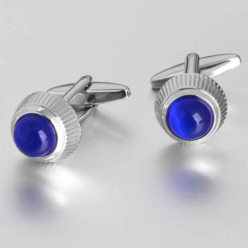Blue Cat's Eye Stone Round Cufflinks for Men