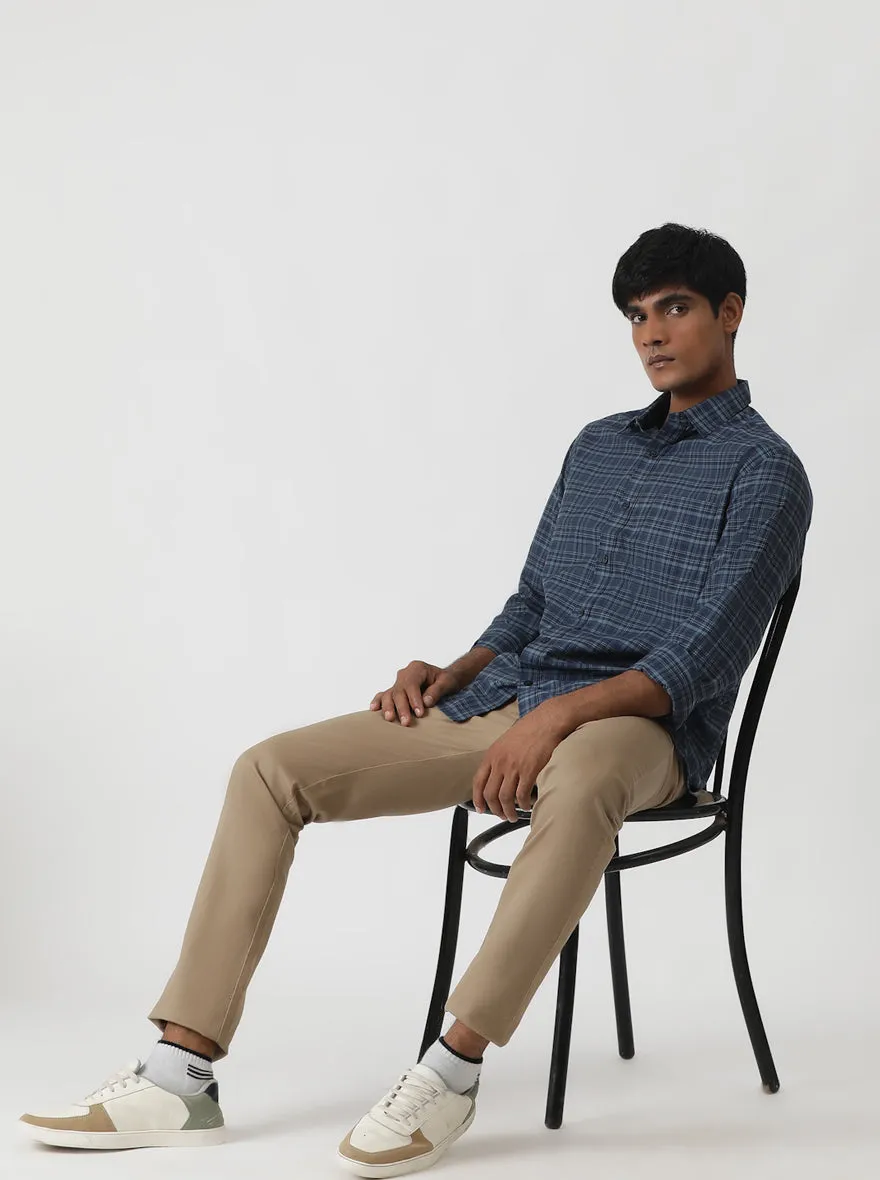 Blue Checked Smart Fit Semi Casual Shirt | Greenfibre