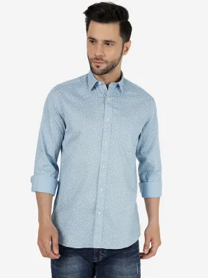 Blue Printed Slim Fit Semi Casual Shirt | JadeBlue