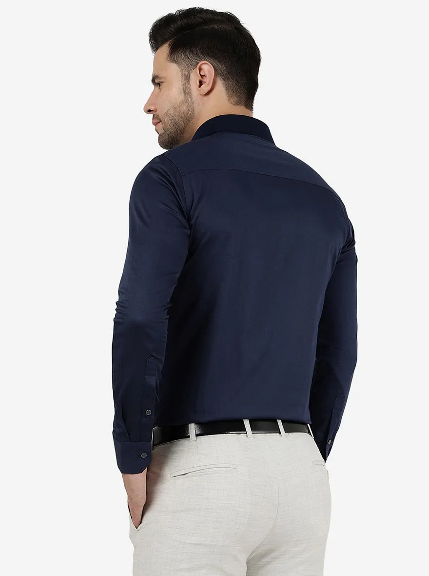 Blue Solid Slim Fit Party Wear Shirt | JB Studio