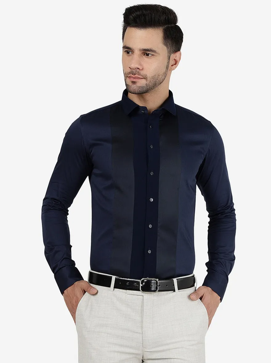 Blue Solid Slim Fit Party Wear Shirt | JB Studio