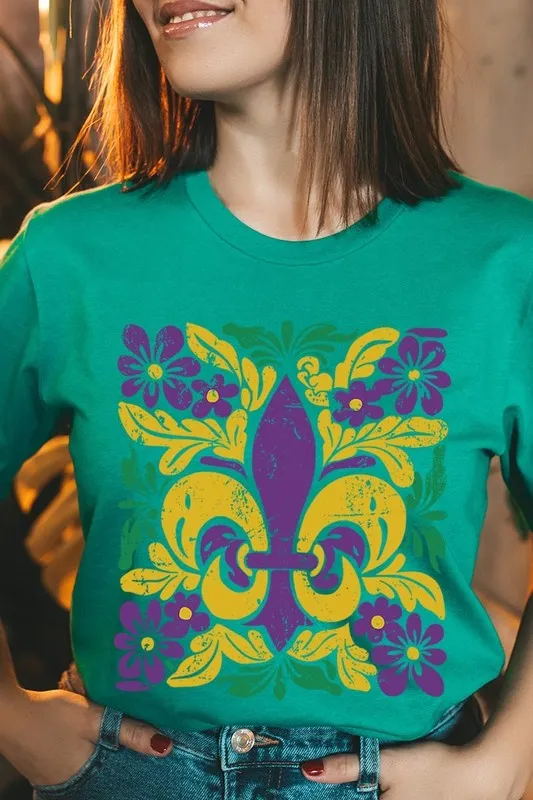 Boho Fleur De Lis Mardi Gras Graphic Plus Tee