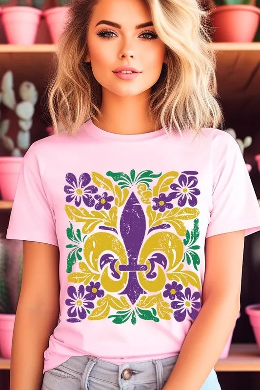 Boho Fleur De Lis Mardi Gras Graphic Plus Tee