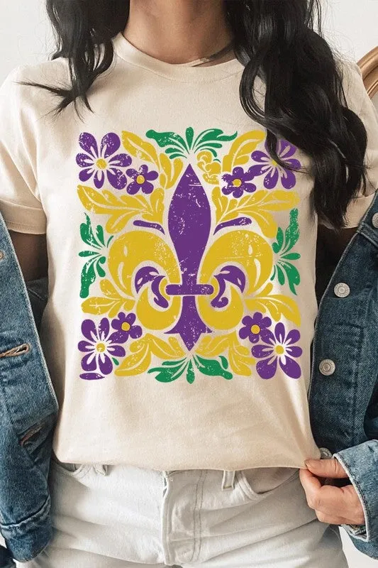 Boho Fleur De Lis Mardi Gras Graphic Plus Tee