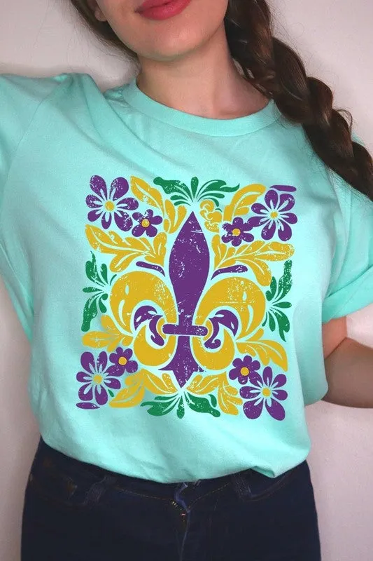 Boho Fleur De Lis Mardi Gras Graphic Plus Tee