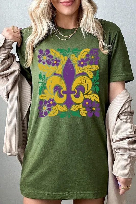 Boho Fleur De Lis Mardi Gras Graphic Plus Tee