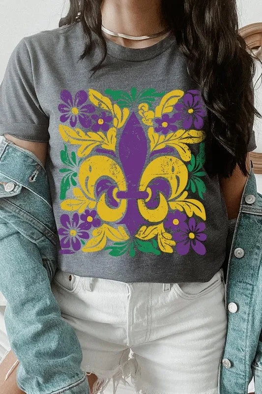 Boho Fleur De Lis Mardi Gras Graphic Plus Tee