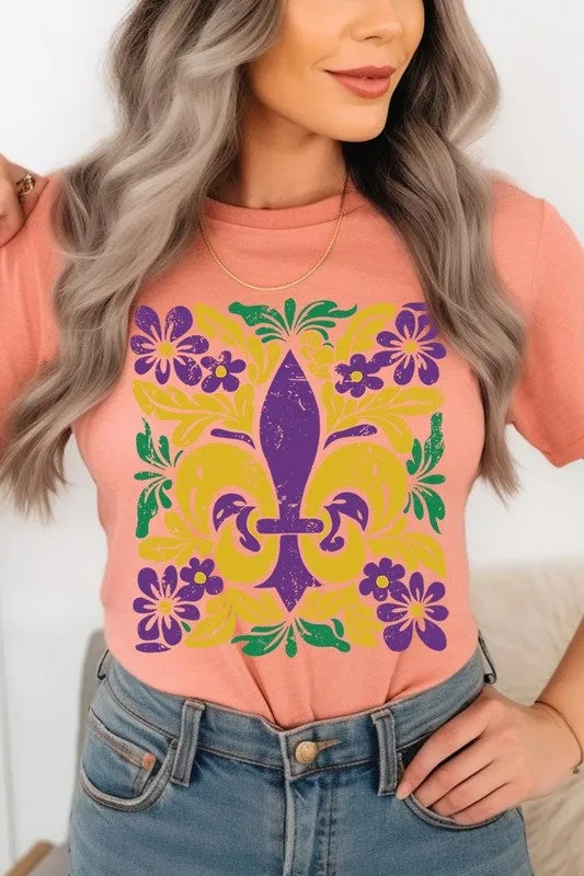Boho Fleur De Lis Mardi Gras Graphic Plus Tee