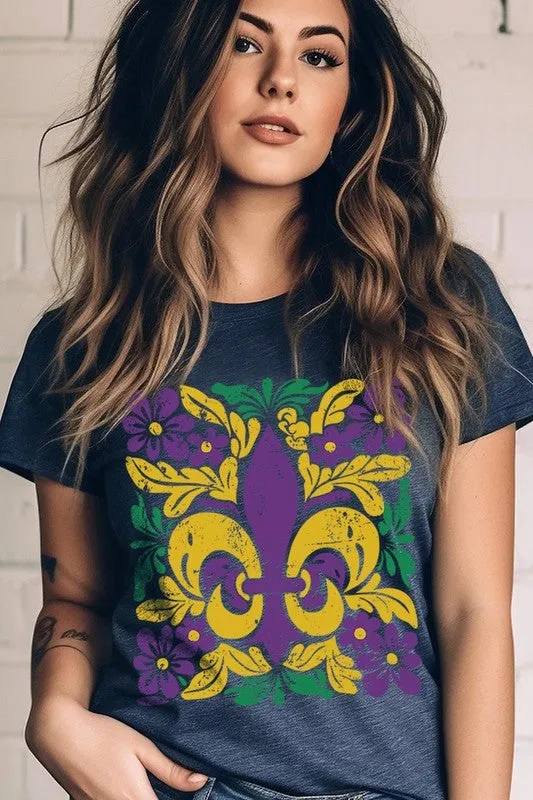 Boho Fleur De Lis Mardi Gras Graphic Plus Tee