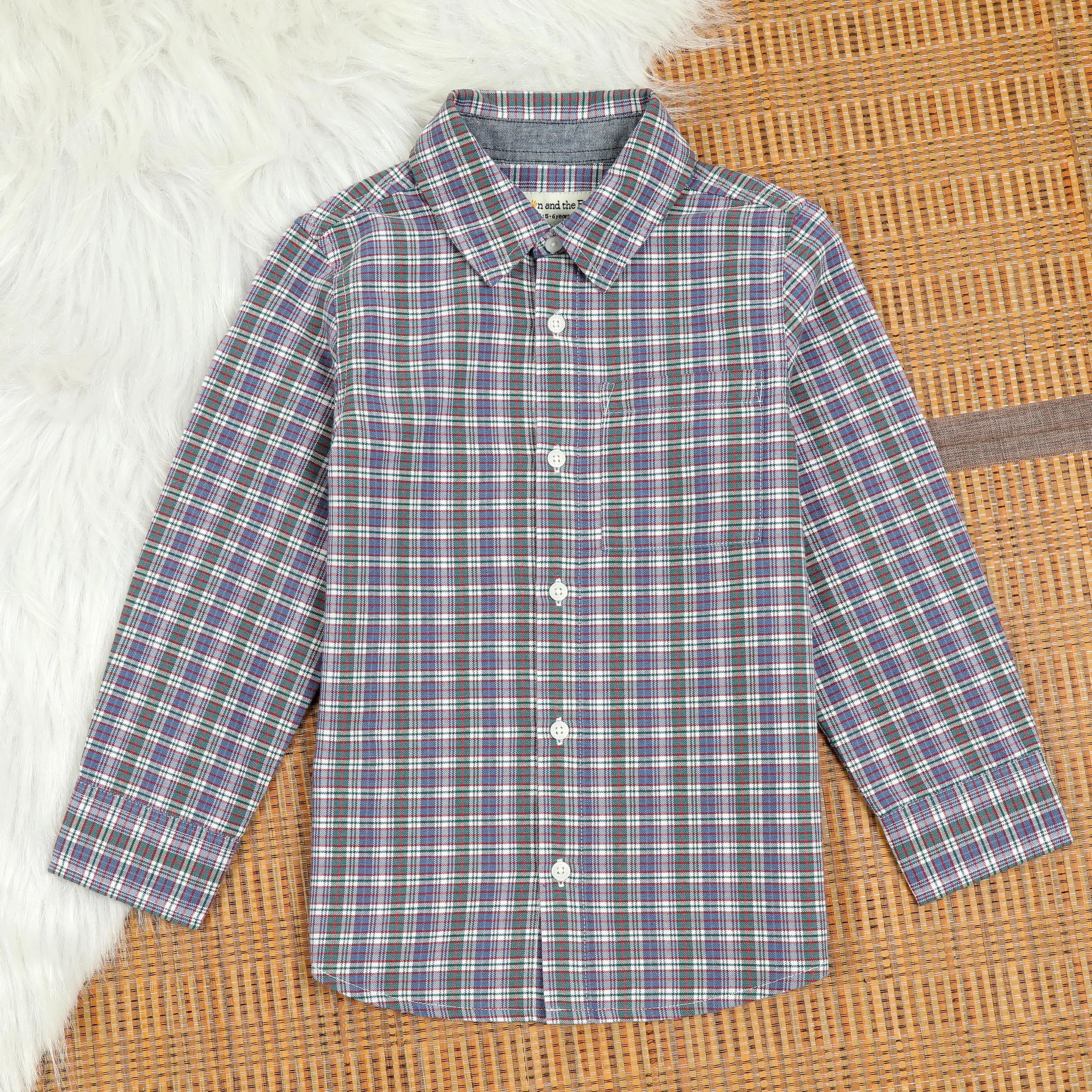 Boys Brushed Cotton Checkered Shirt Purple