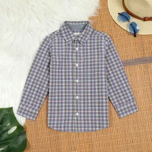 Boys Brushed Cotton Checkered Shirt Purple