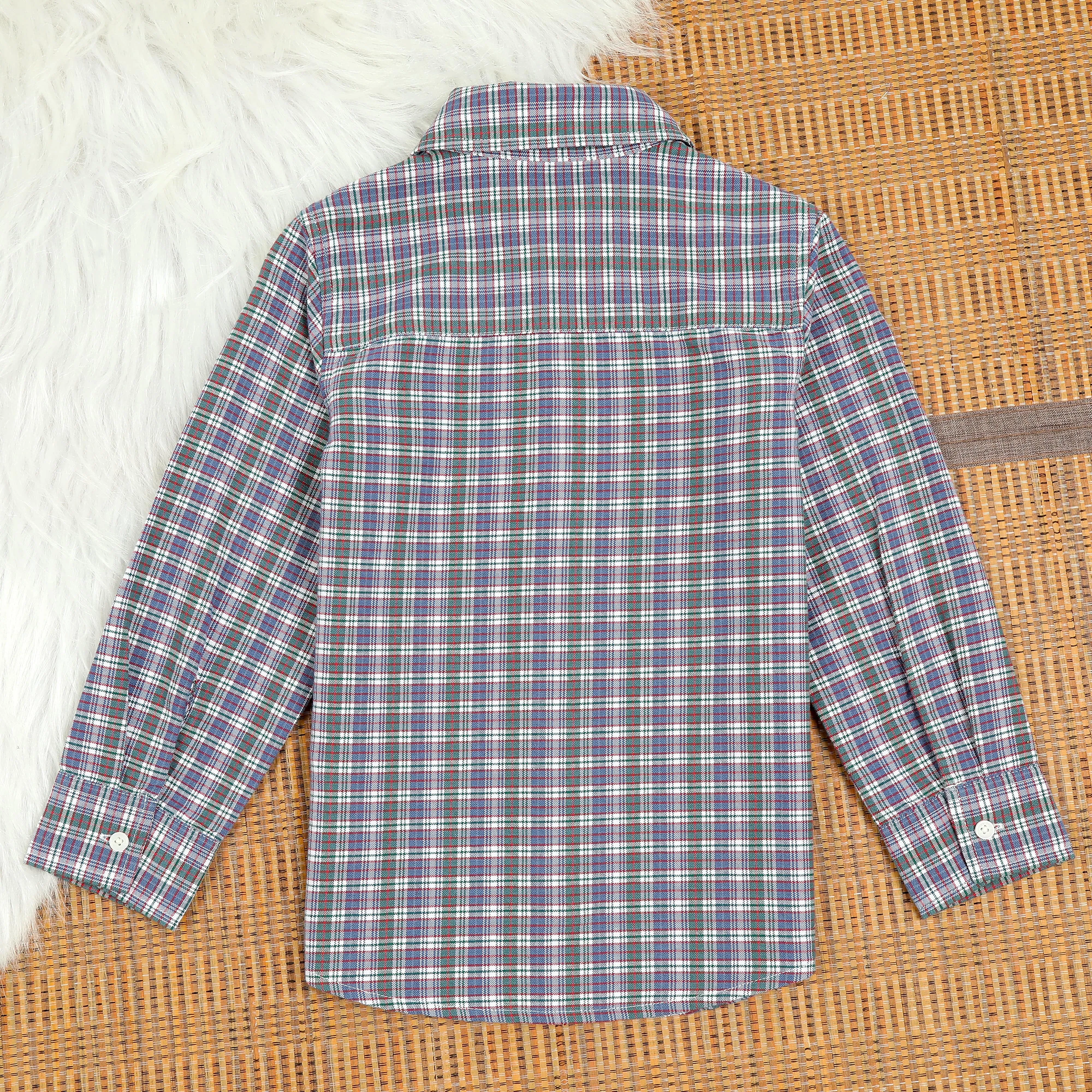 Boys Brushed Cotton Checkered Shirt Purple