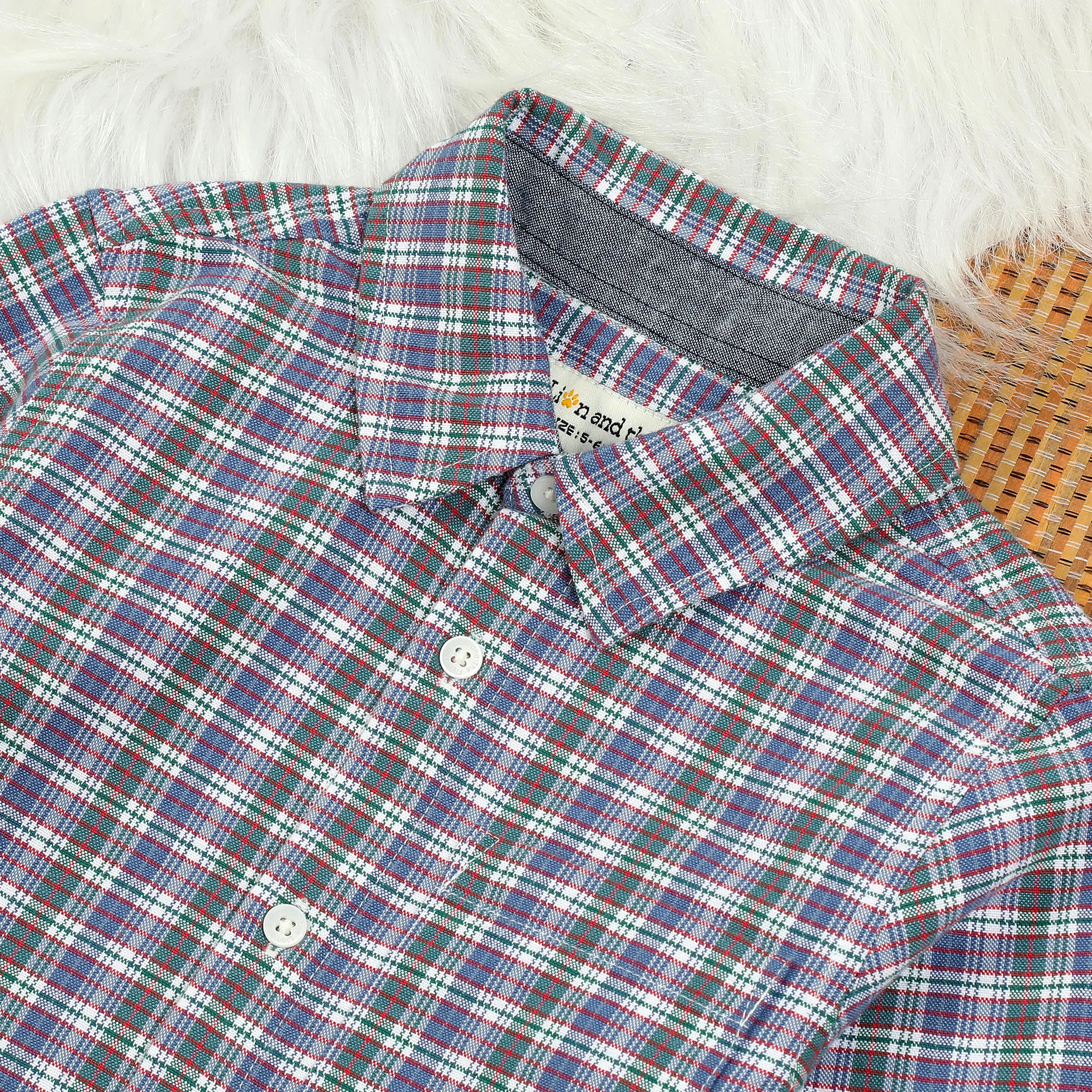 Boys Brushed Cotton Checkered Shirt Purple