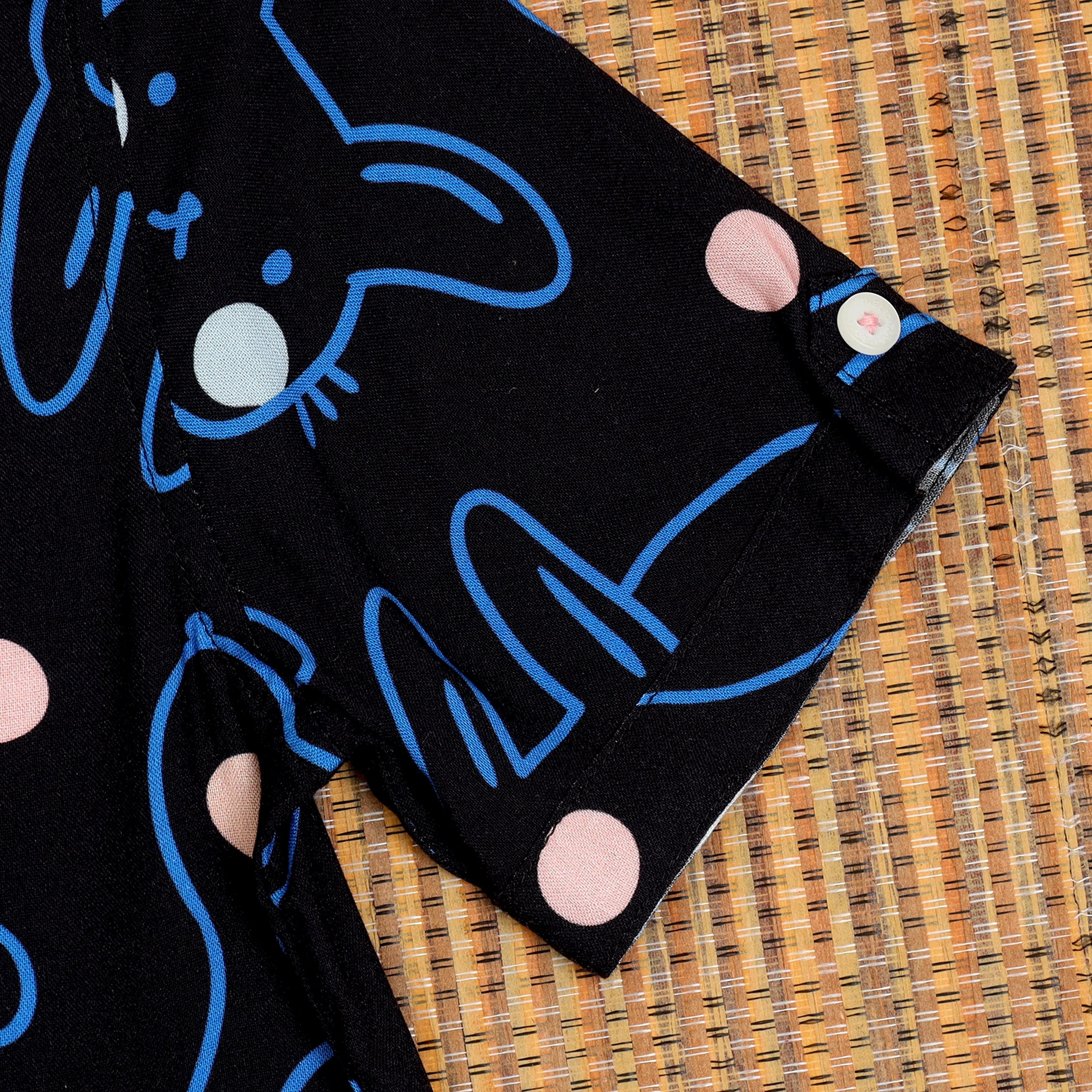 Boys Cat Printed Shirt Black Blue