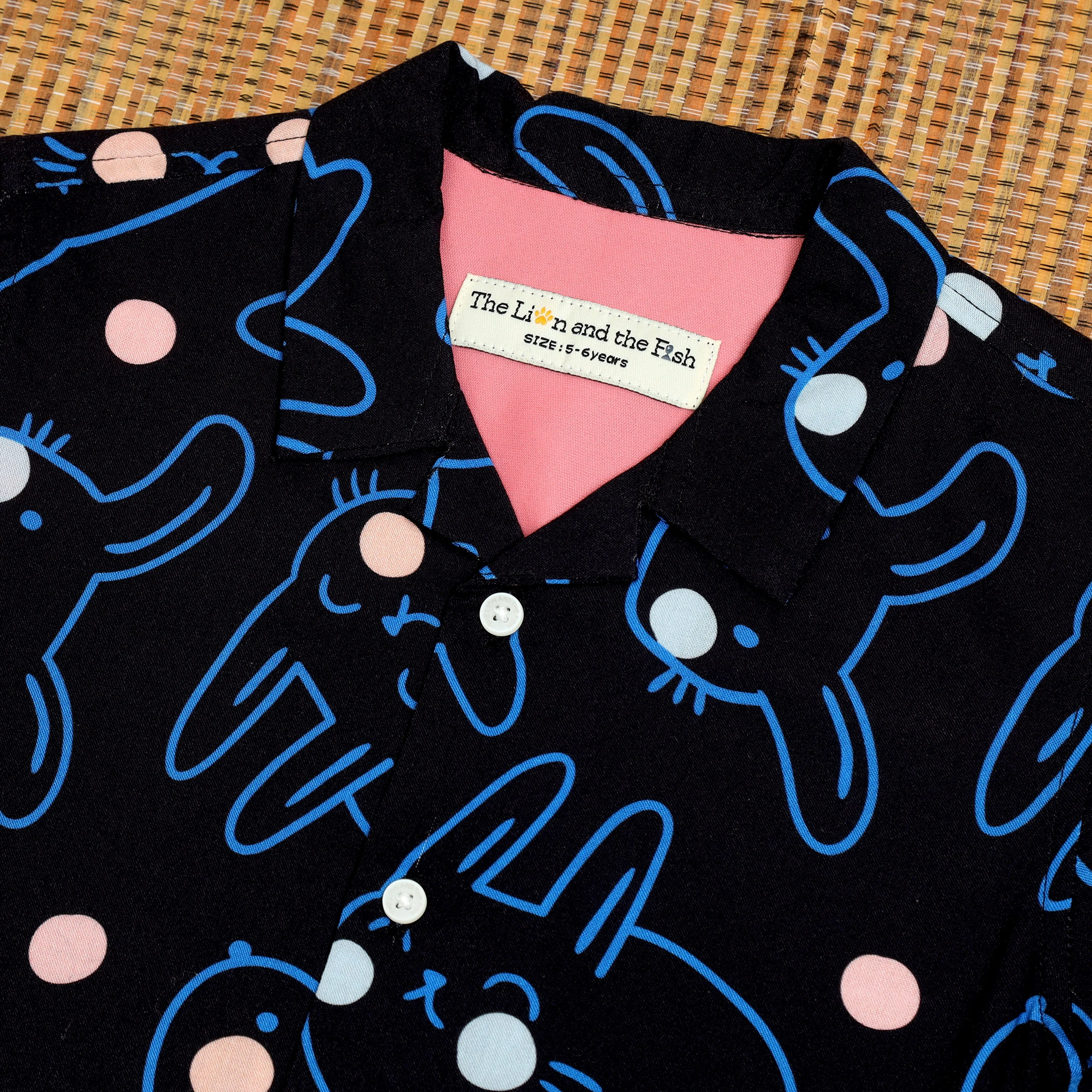 Boys Cat Printed Shirt Black Blue