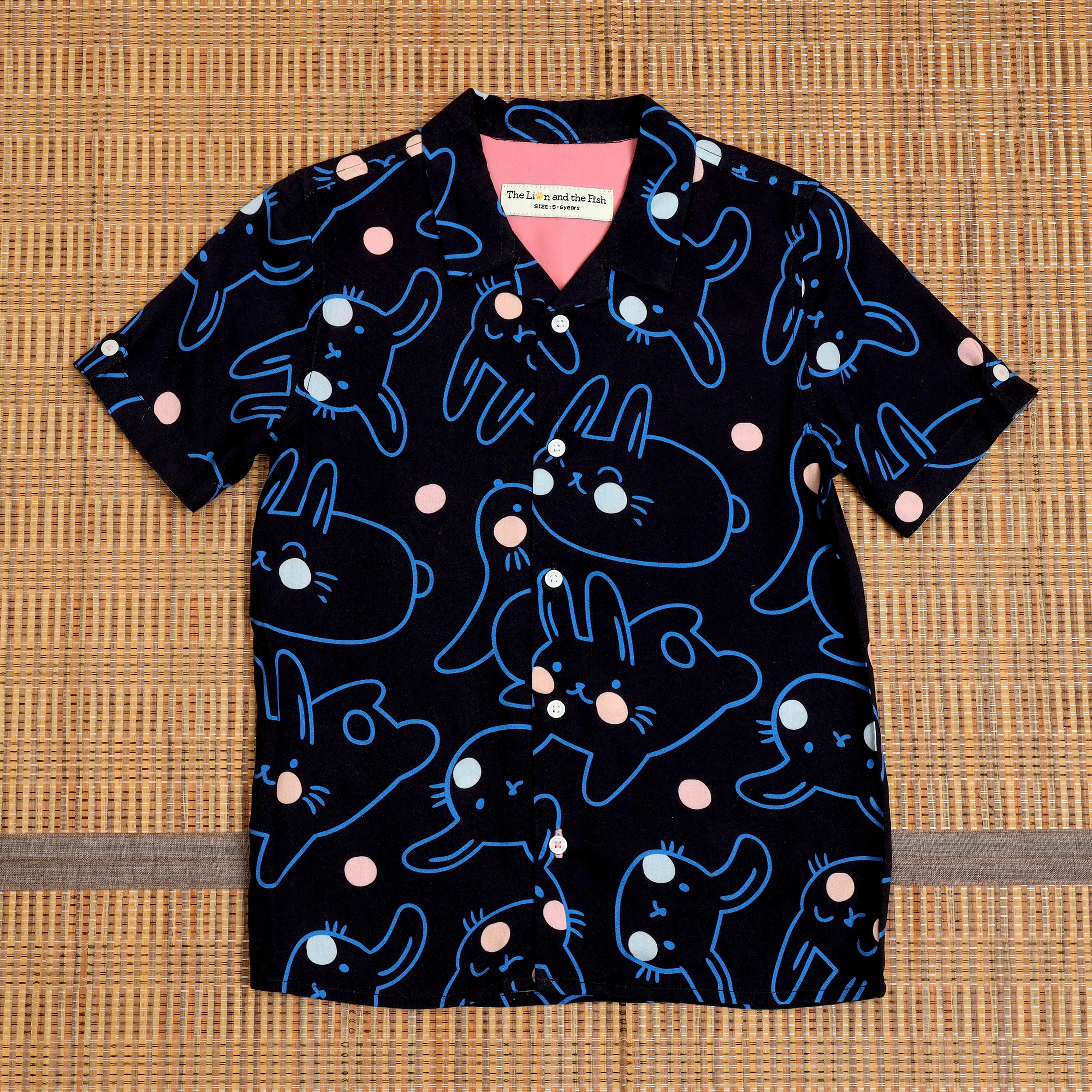 Boys Cat Printed Shirt Black Blue