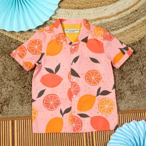 Boys Lemon Printed Shirt Peach Mustard