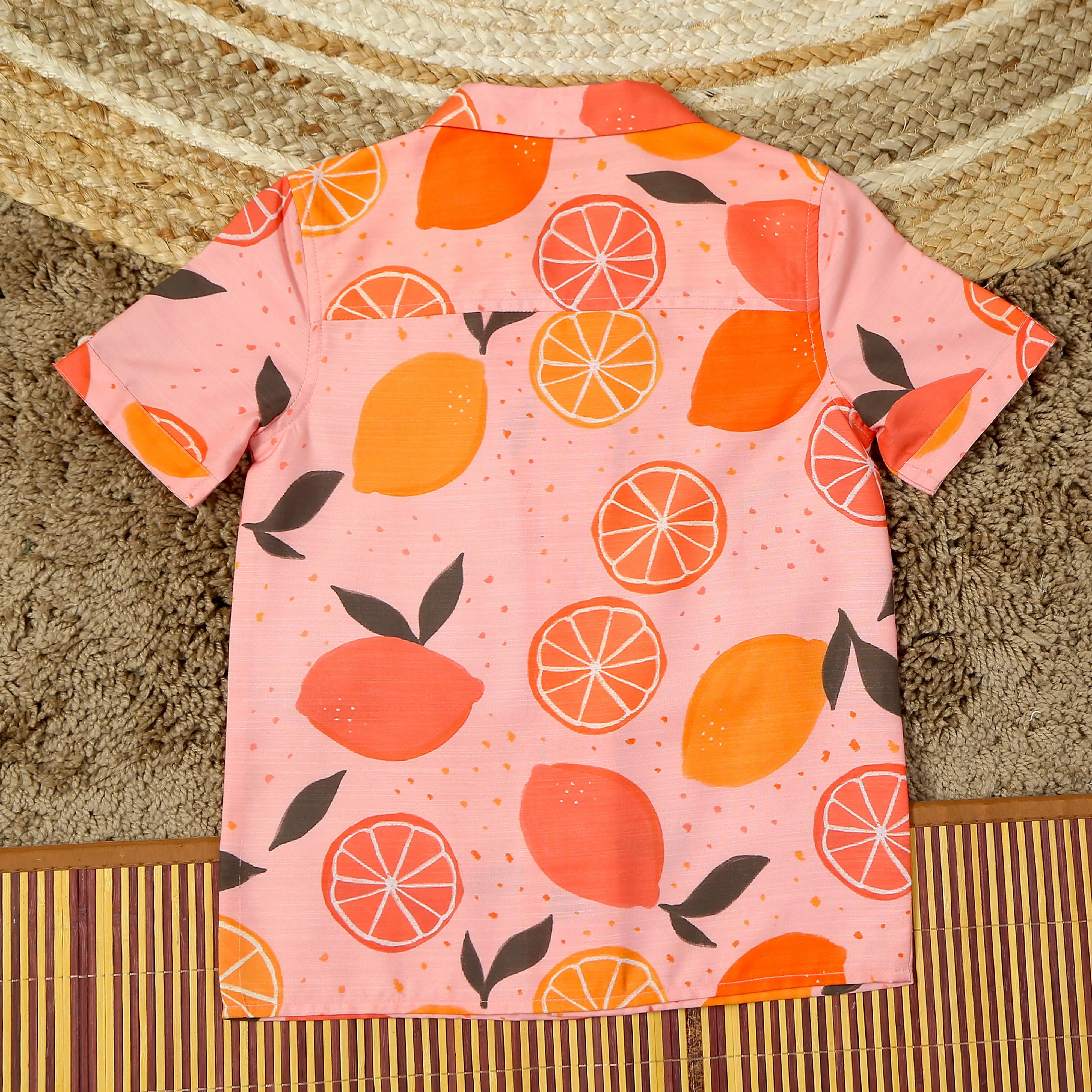 Boys Lemon Printed Shirt Peach Mustard