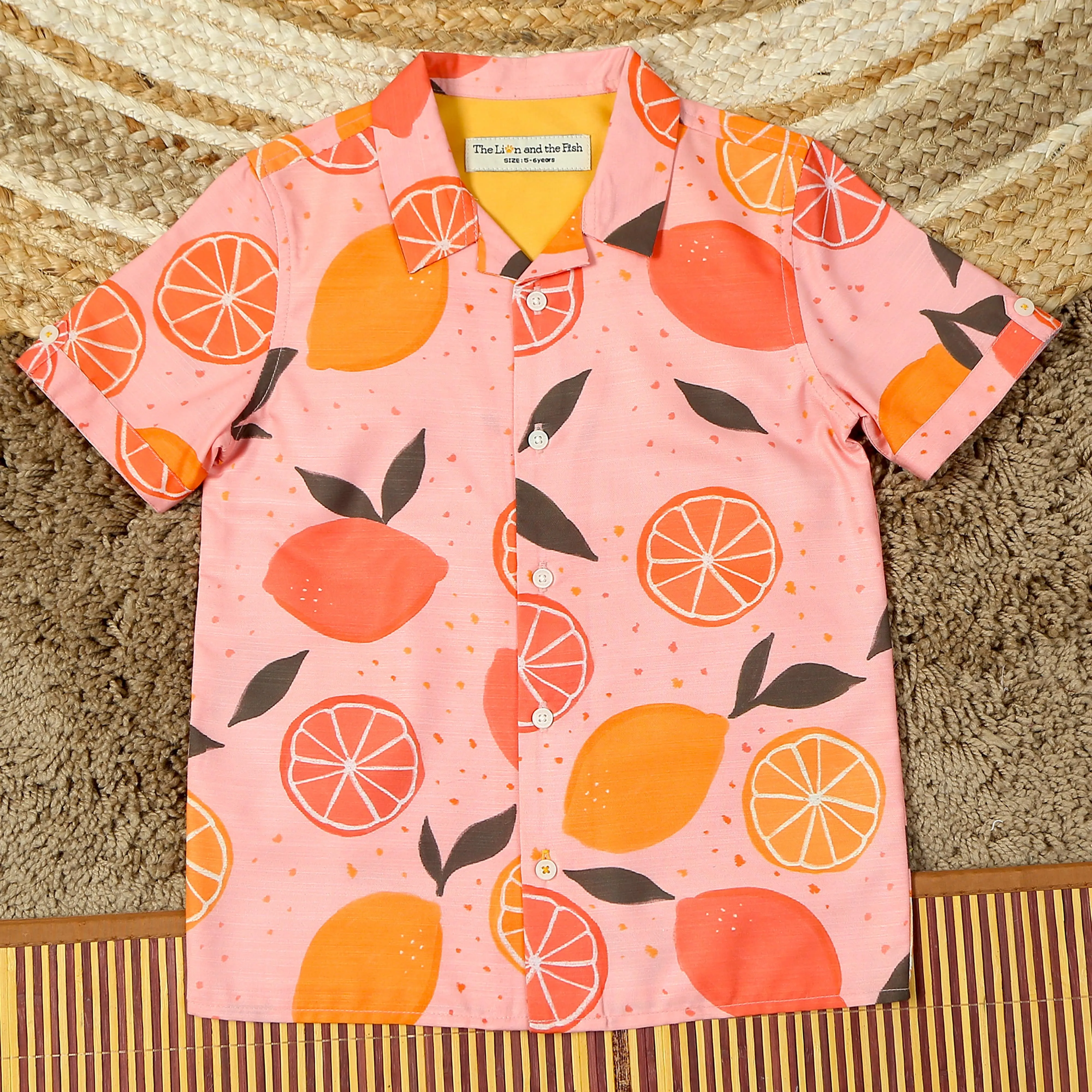 Boys Lemon Printed Shirt Peach Mustard
