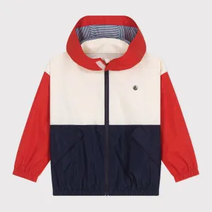 Boys Red And White Printed Logo Jacket