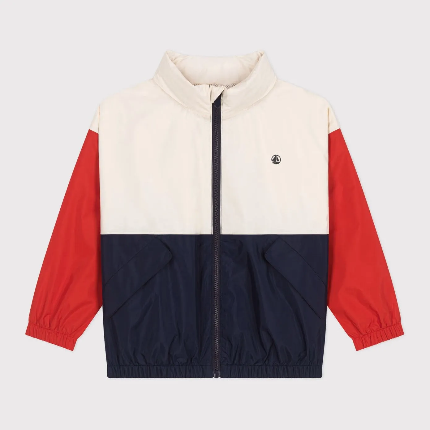 Boys Red And White Printed Logo Jacket
