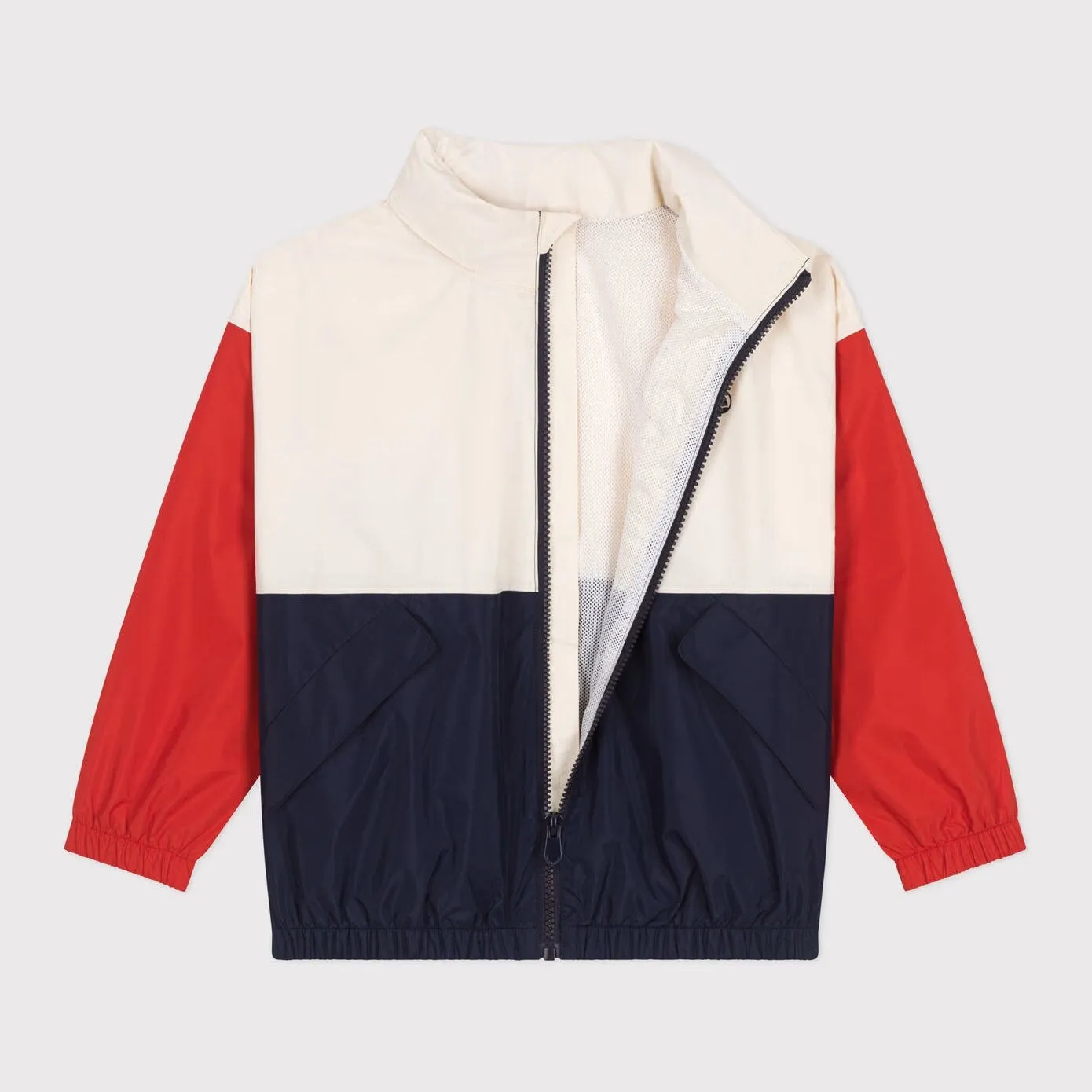 Boys Red And White Printed Logo Jacket