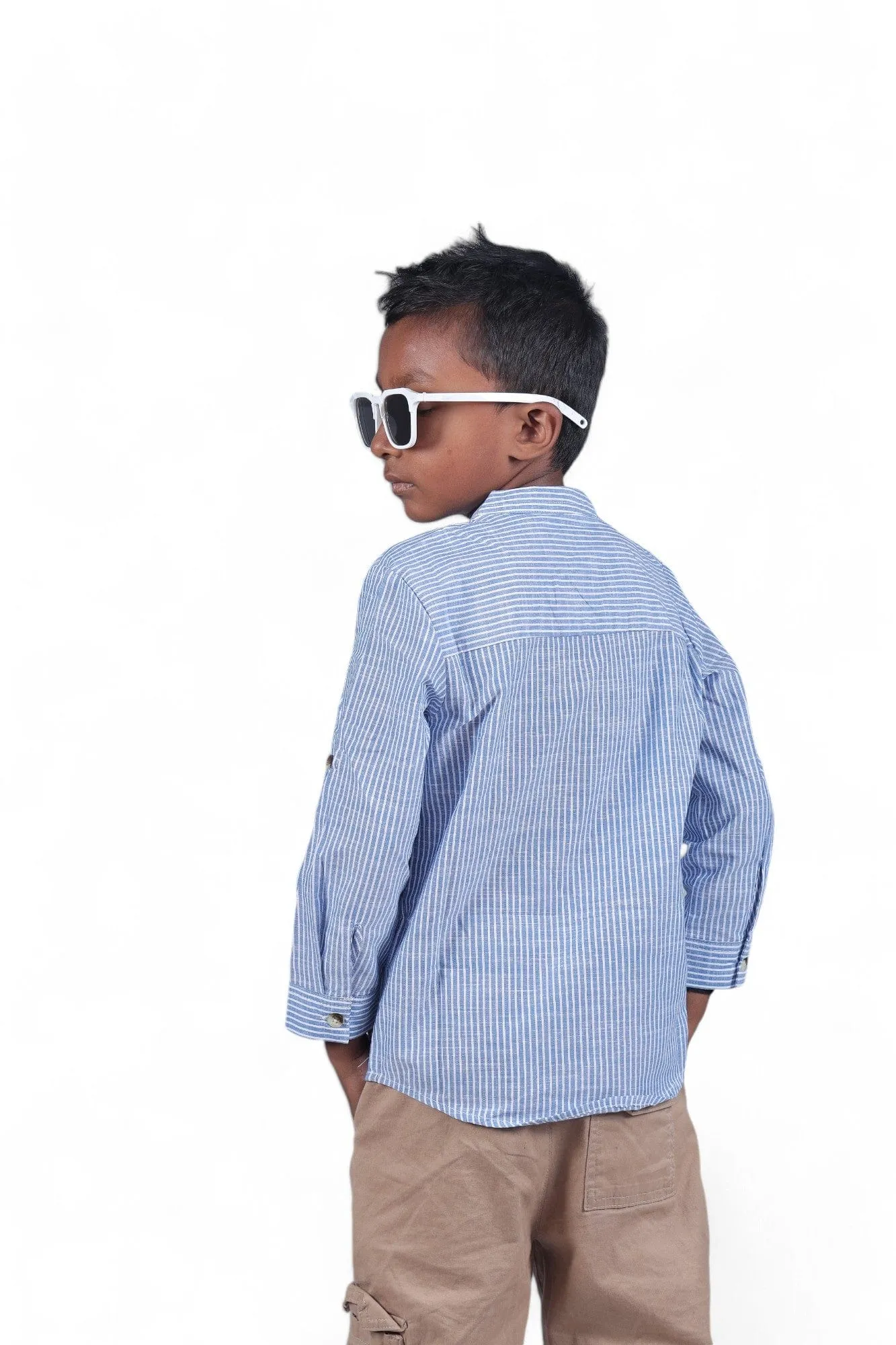 Boys Roll Up Sleeve Shirt Navy Stripes