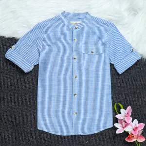 Boys Roll Up Sleeve Shirt Navy Stripes