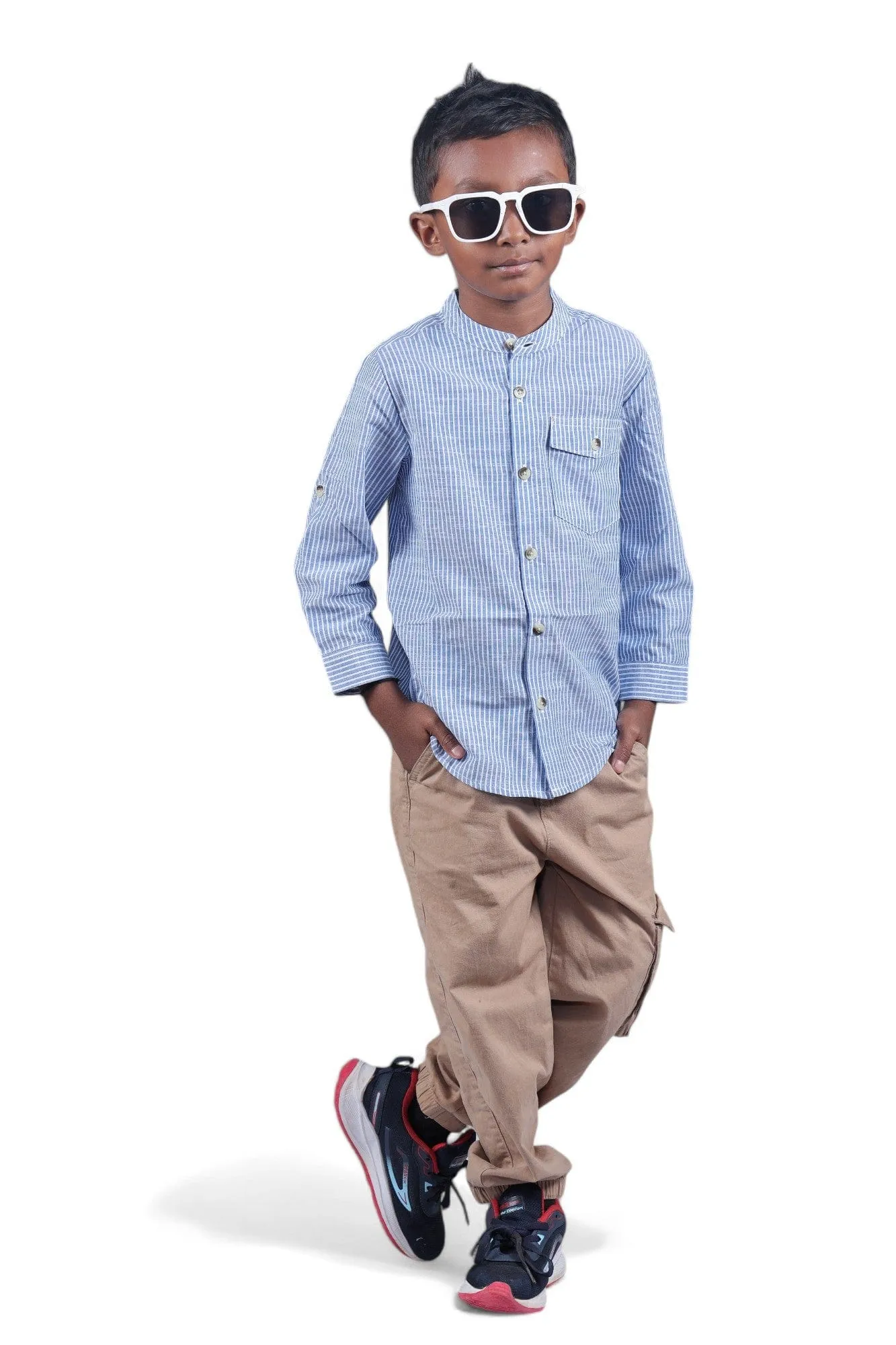 Boys Roll Up Sleeve Shirt Navy Stripes