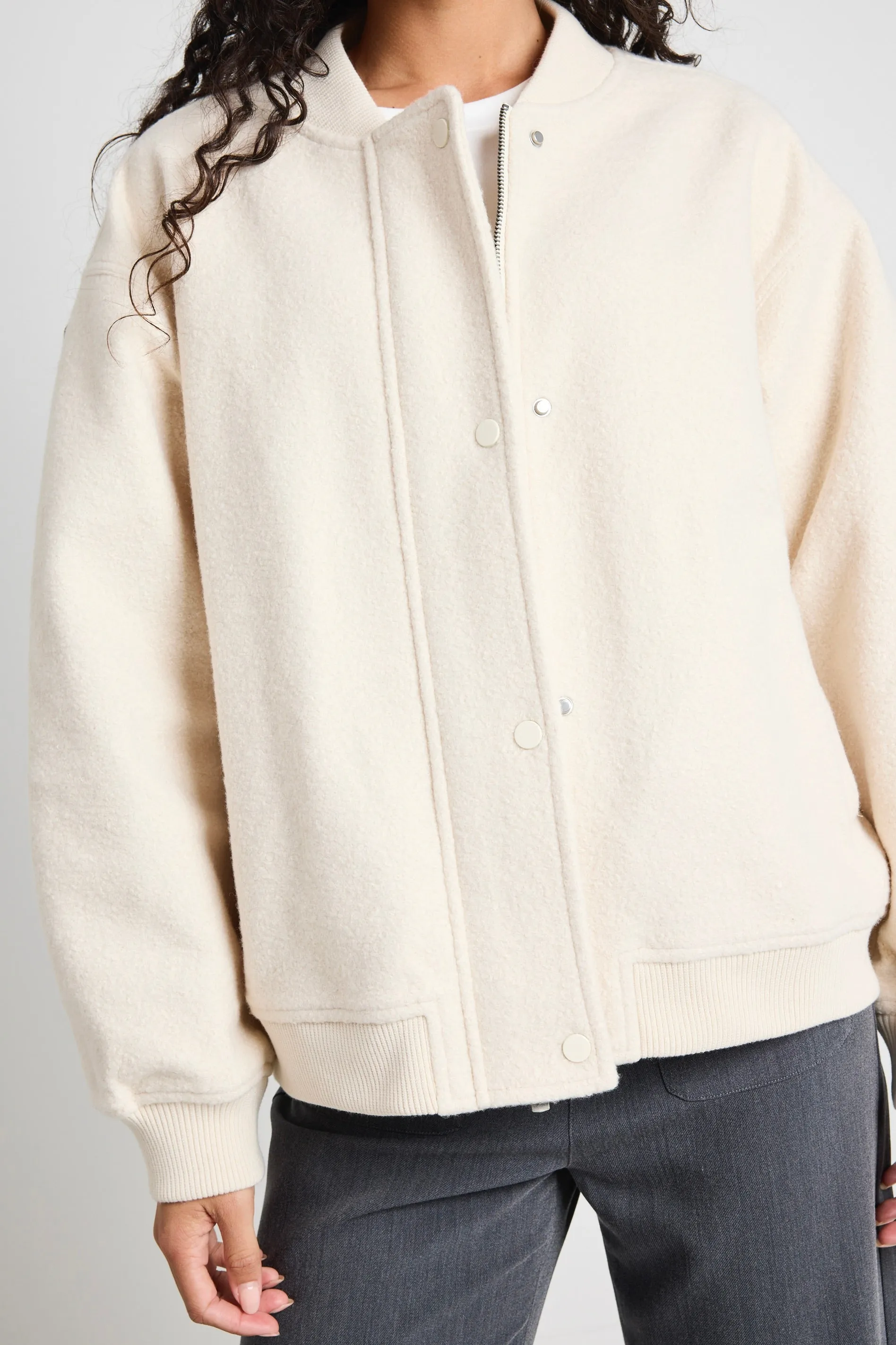 Brisk Bone Boucle Bomber Jacket
