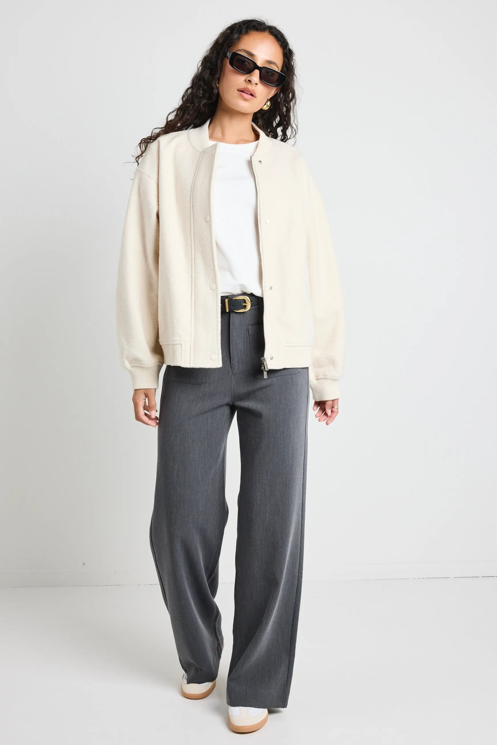 Brisk Bone Boucle Bomber Jacket