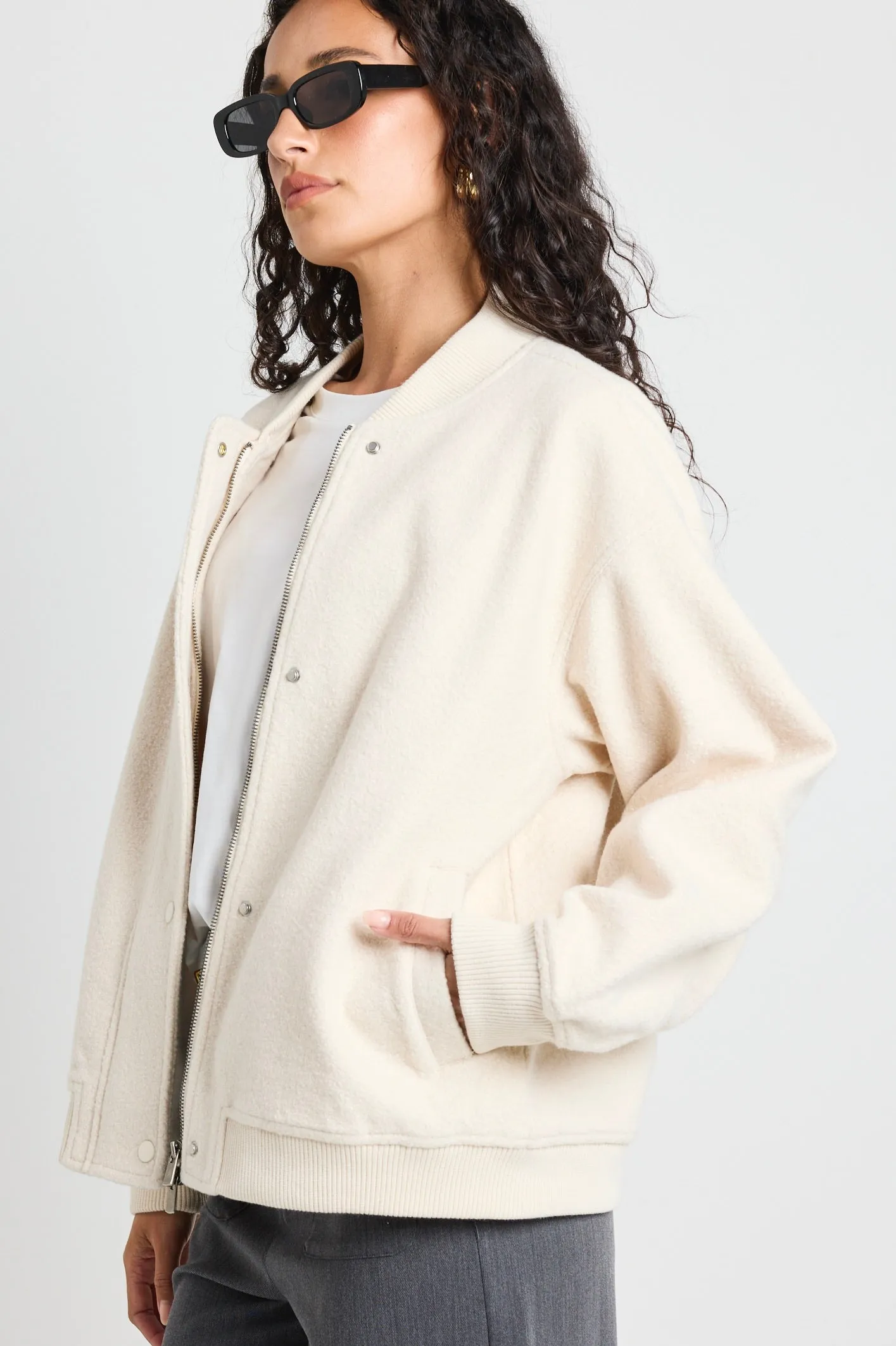 Brisk Bone Boucle Bomber Jacket
