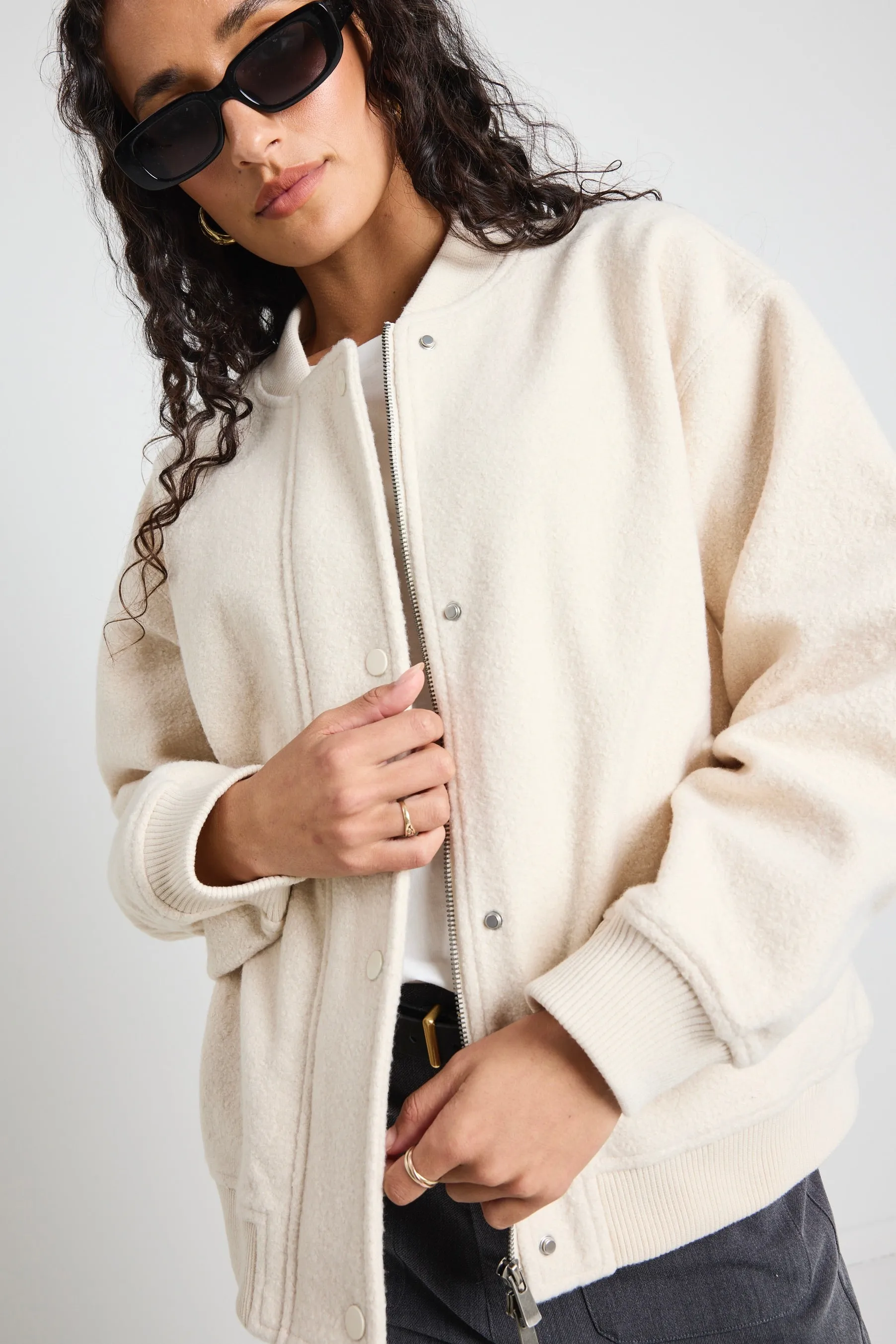 Brisk Bone Boucle Bomber Jacket