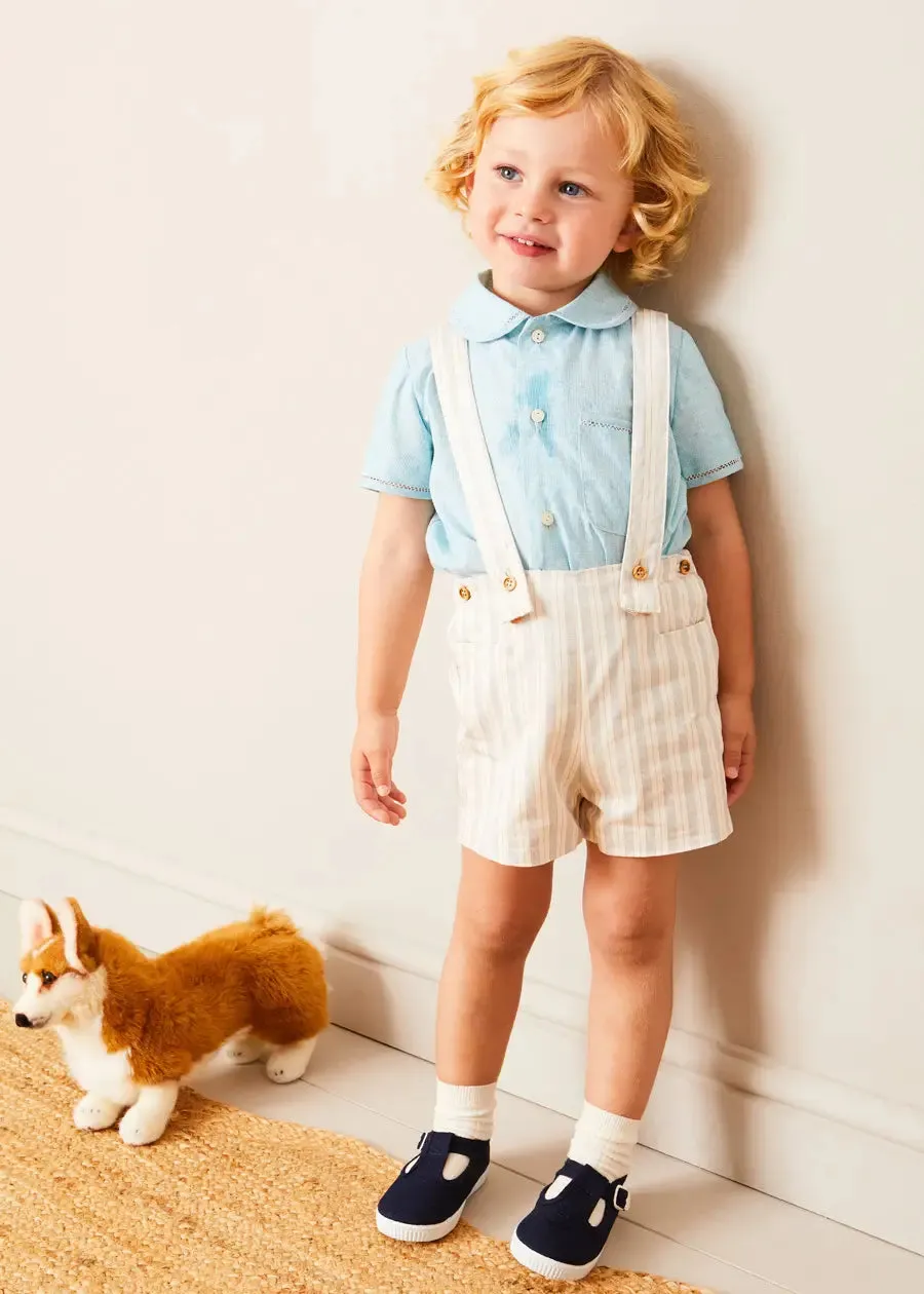 Brompton Striped Shorts With Braces in Beige (12mths-4yrs)