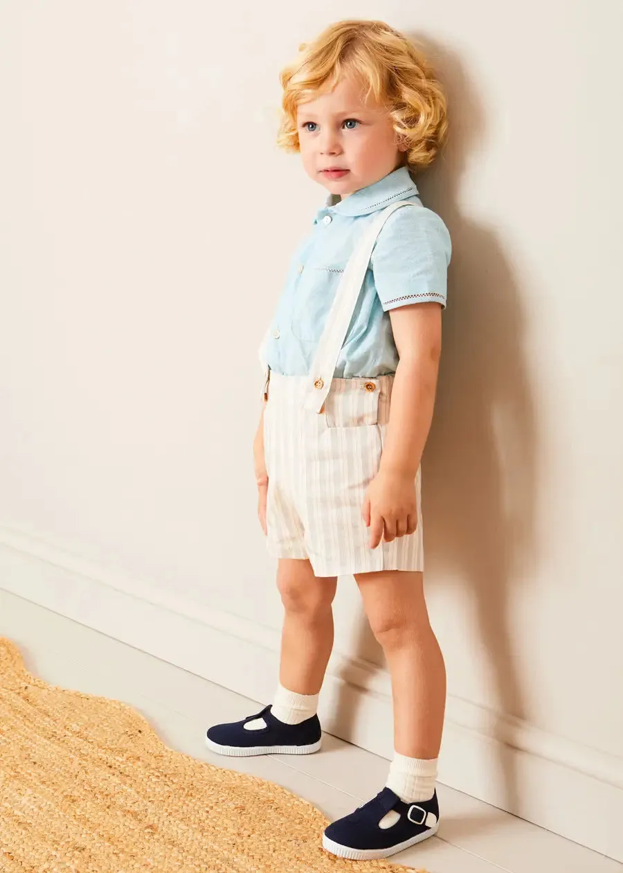 Brompton Striped Shorts With Braces in Beige (12mths-4yrs)