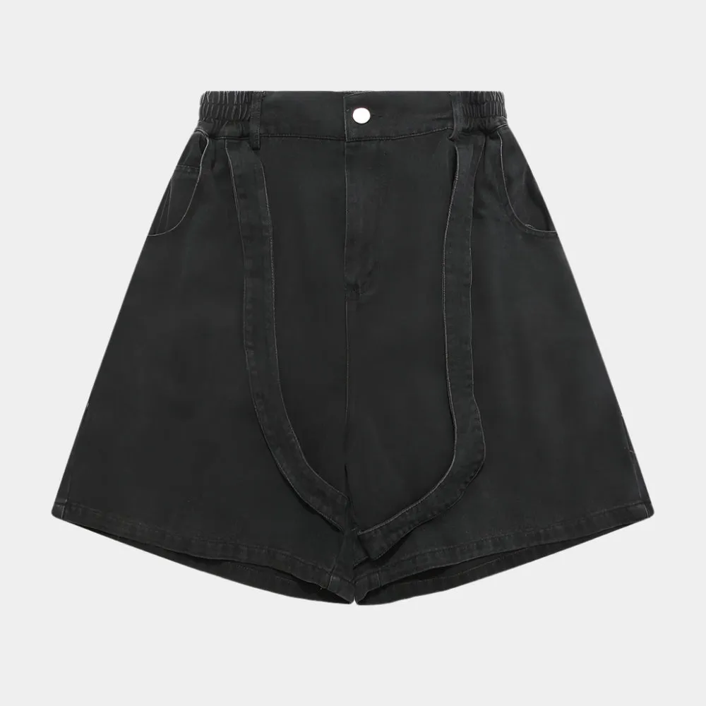 Button-Detail Stretch Denim Shorts