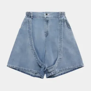 Button-Detail Stretch Denim Shorts