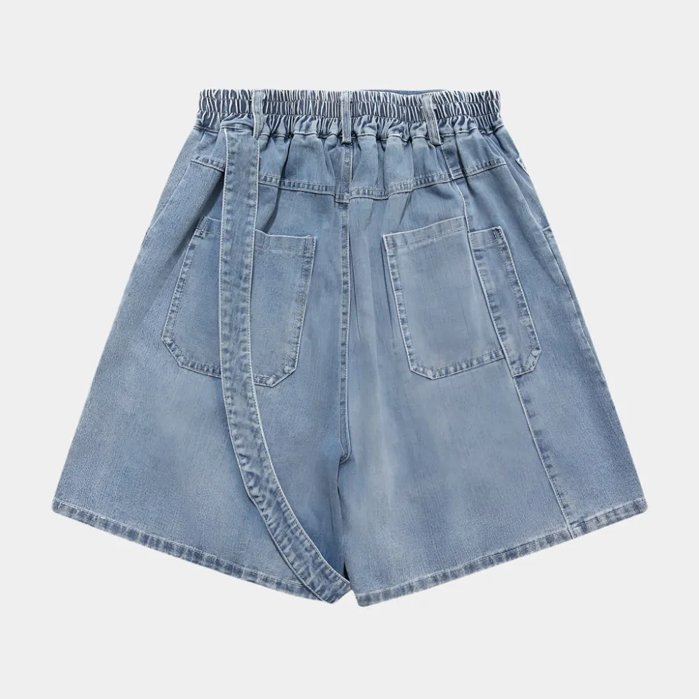 Button-Detail Stretch Denim Shorts