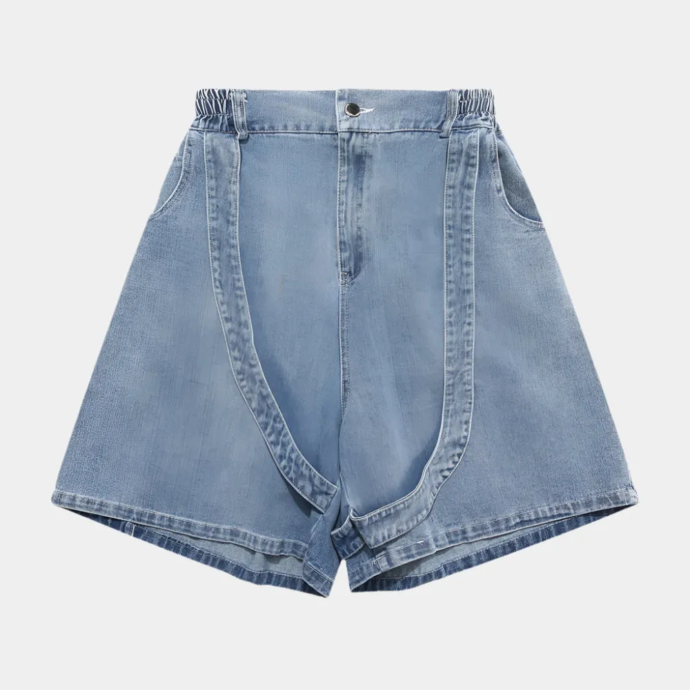 Button-Detail Stretch Denim Shorts