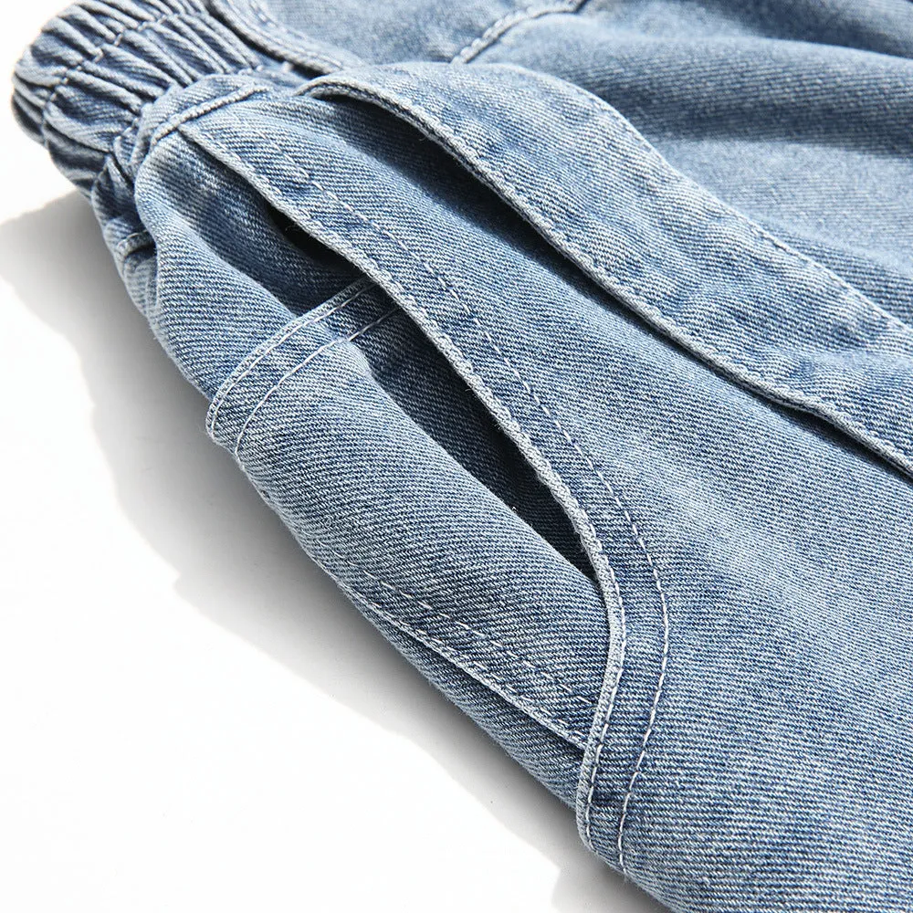 Button-Detail Stretch Denim Shorts