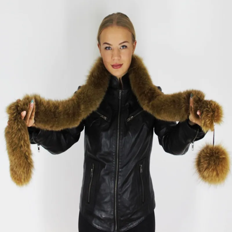 Camel colored fox boa   pom-pom