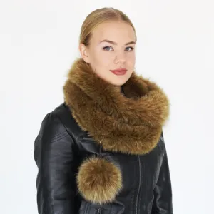 Camel colored fox boa   pom-pom