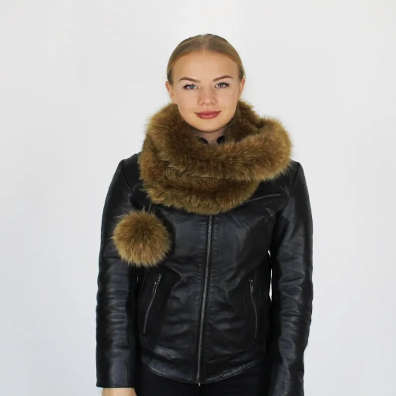 Camel colored fox boa   pom-pom