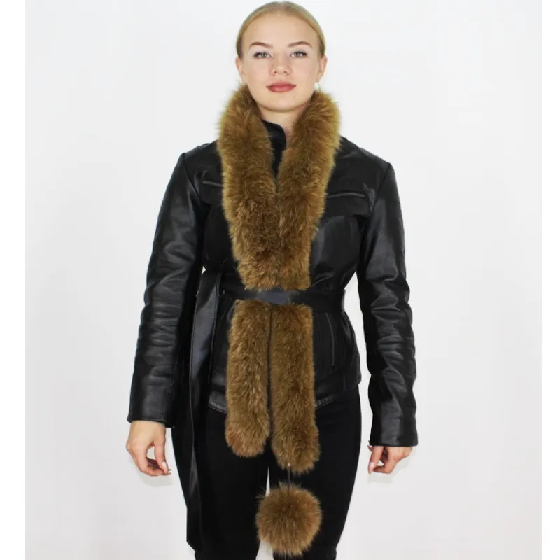 Camel colored fox boa   pom-pom