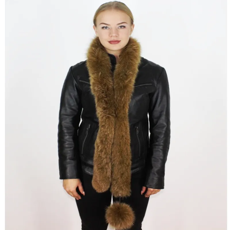 Camel colored fox boa   pom-pom