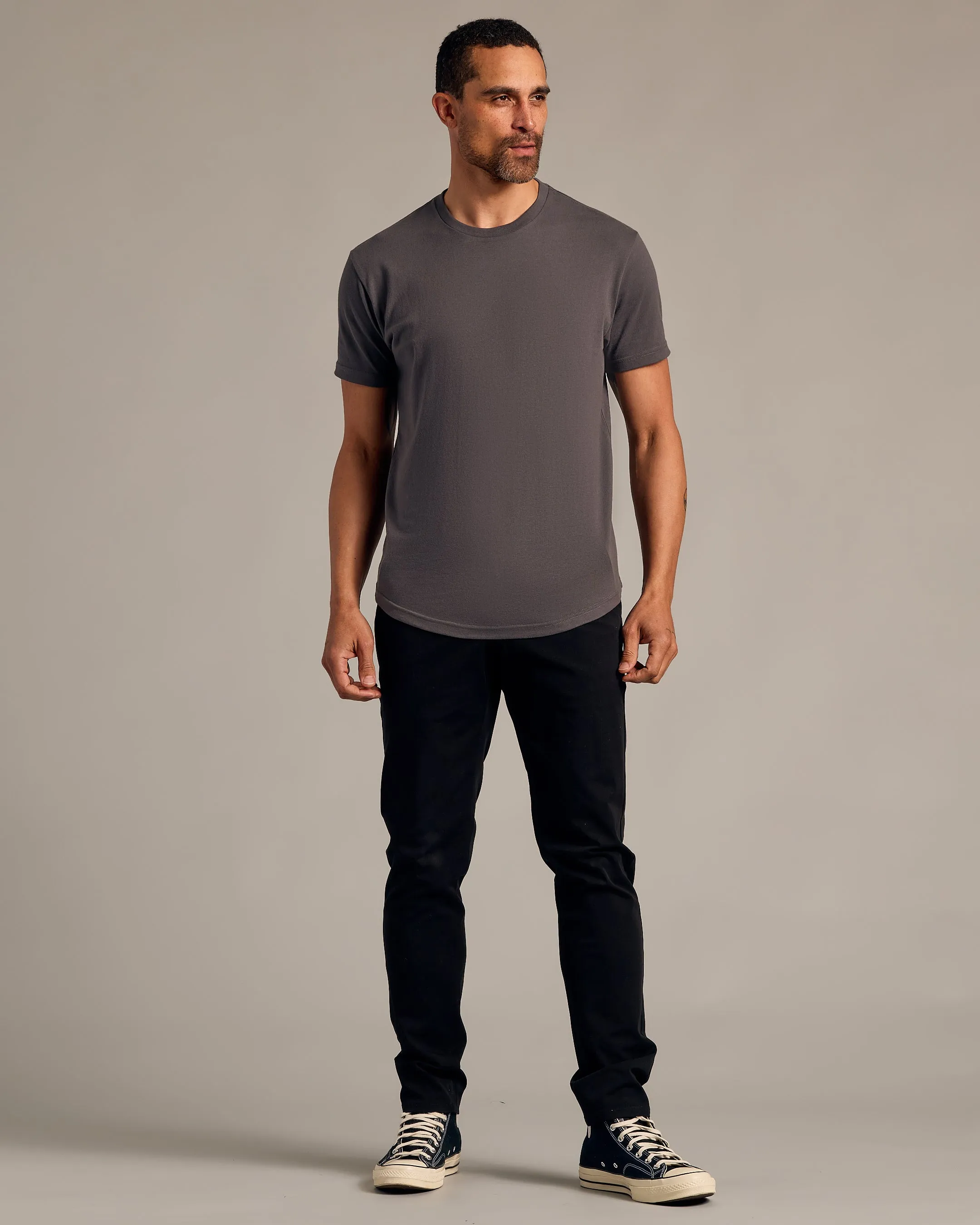 Carbon Short Sleeve Curved Hem Crew