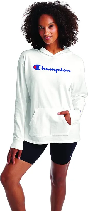 Champion womens Middleweight Jersey Hoodie, Script Logo Hooded Sweatshirt, White-y08113, X-Small US