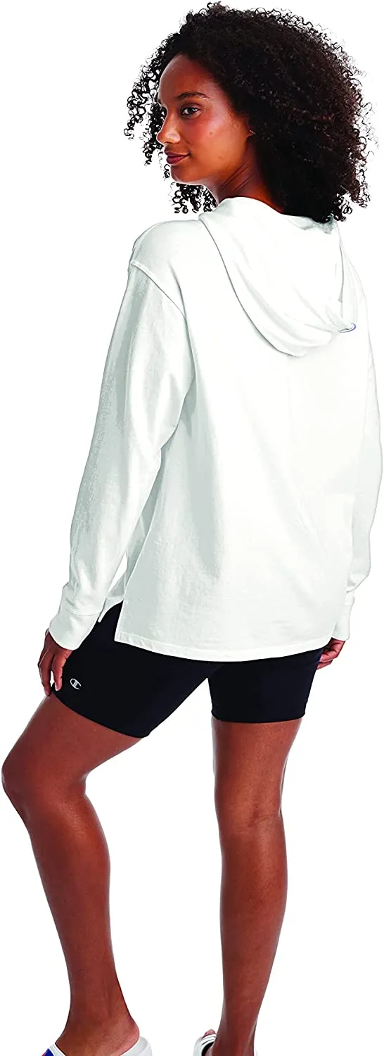 Champion womens Middleweight Jersey Hoodie, Script Logo Hooded Sweatshirt, White-y08113, X-Small US