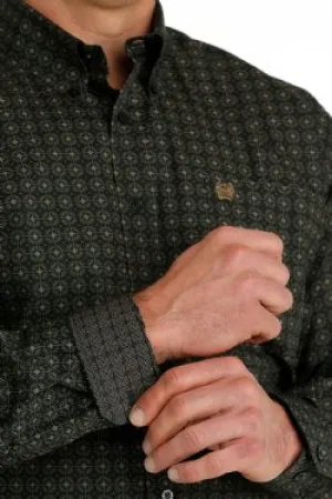 Cinch Mens Medallion Print Button-Down Western Shirt - Olive/Black