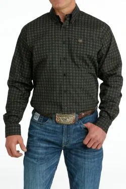Cinch Mens Medallion Print Button-Down Western Shirt - Olive/Black
